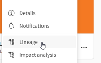 Screenshot of the Lineage and Impact analysis options within Qlik