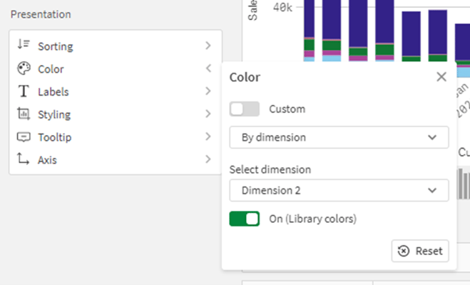 Screenshot of the styling options menu within the simplified authoring experience in Qlik Cloud