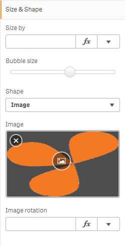 Size & shape properties menu in a point layer