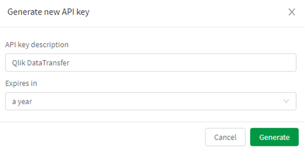 generate api key qlik datatransfer