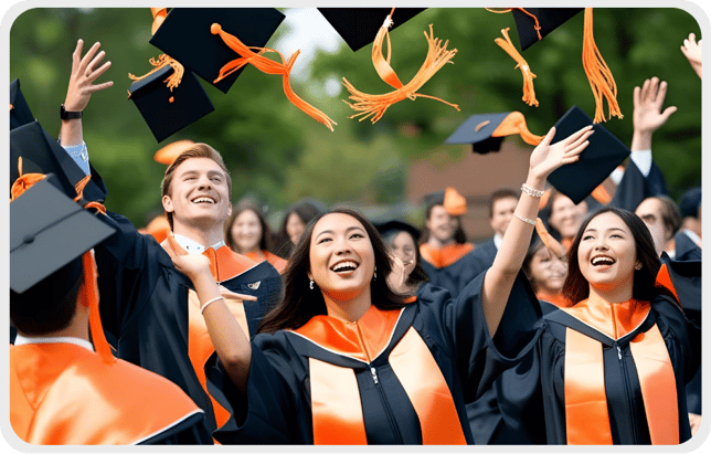 Students throwing mortar boards in the air